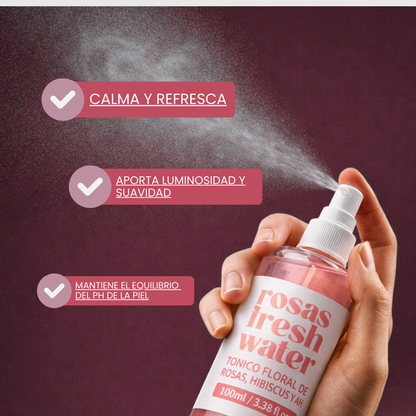 Agua botánica hidratante facial de rosas y AH